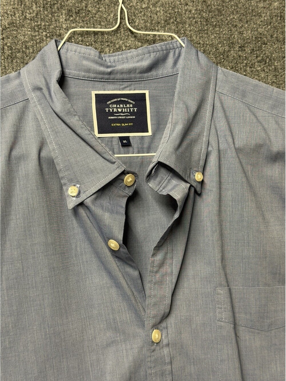 👔 Charles Tyrwhitt Mens XL Blue Extra Slim Fit Button-Down Long Sleeve Shirt 👀